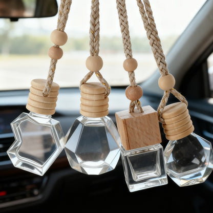 5PCS 8-12ml Empty Clear Glass Car Perfume Bottle Auto Air Freshener Car Decoration Pendant Essential Oil Diffuser Container