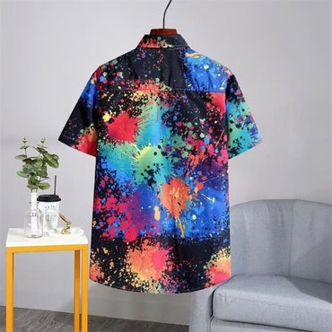 Y2K Men Oversize Street Fashion Summer Daily Shirt Hawaiian Splash-ink Print Casual Loose Short Sleeve Beach Shirts For Man Tops