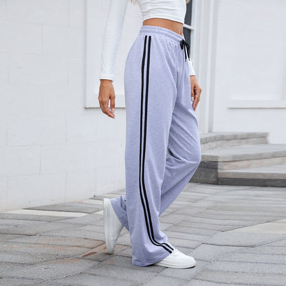 2025 Women Stripe Chic Straight Pant Autumn Spring Retro Sports Sweatpants Solid color casual fashion elegant waist womens pants