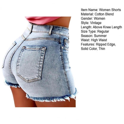 2025 Retro Distressed Ripped Edge Women Shorts High Waist Washed Butt-lifted Slim Fit Side Pockets Casual Club Party Short Pants