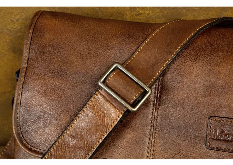 Leather shoulder bag men's messenger bag casual men's bag tide brand high-capacity leather messenger bag tooling backpack.