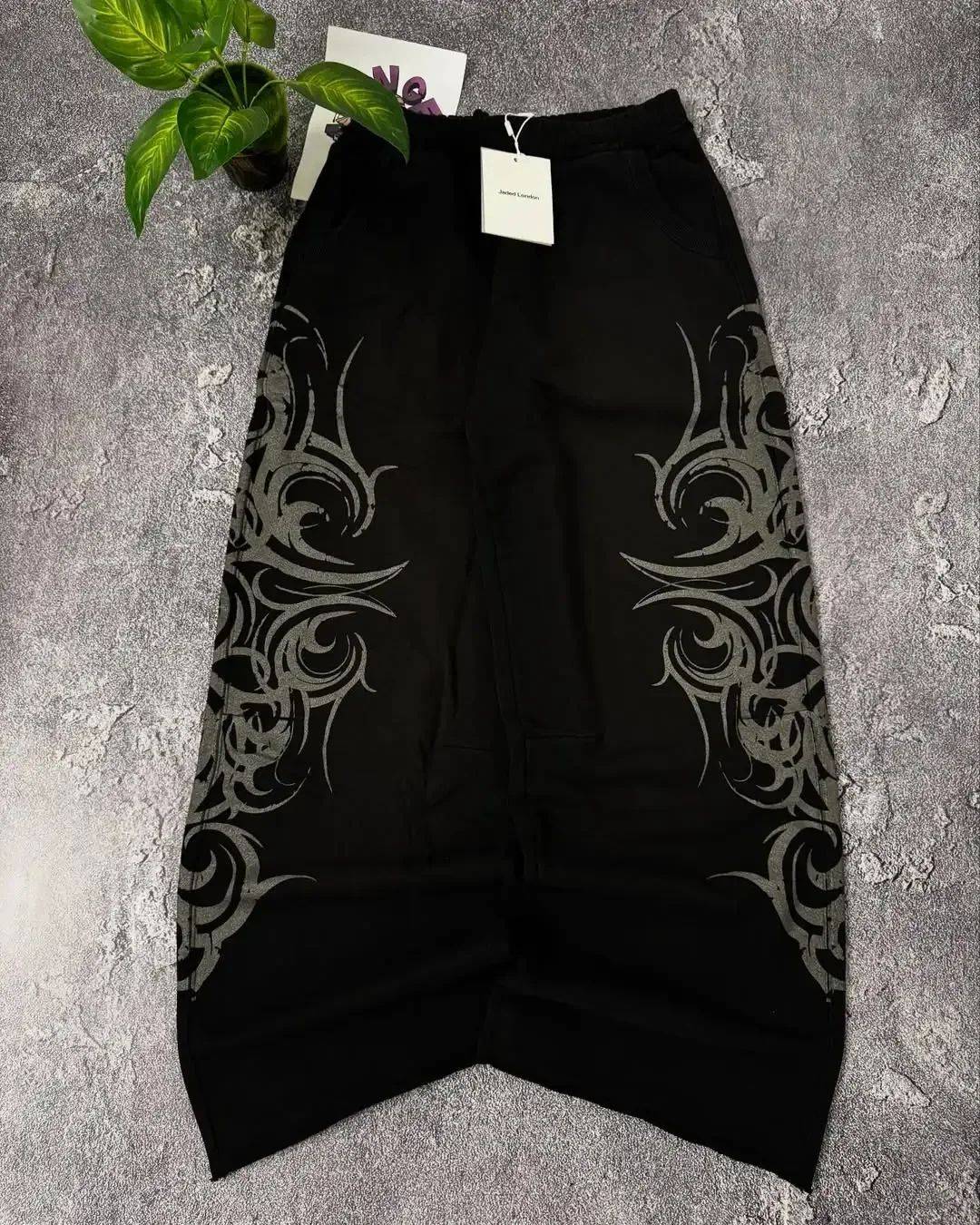 Jaede Lindon Wing Print Jeans Retro Gothic Trendy Loose Pants Oversized Washed Hip-hop Harajuku Pattern Couple Wide Pants