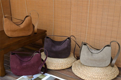 Burminsa Suede Genuine Leather Hobo Shoulder Bags For Women 2025 Luxury Designer Crescent Crossbody Purses Work Ladies Handbags