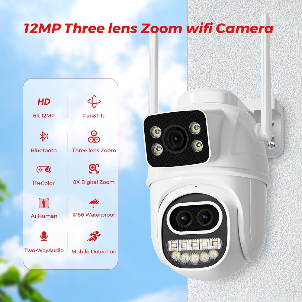BESDER 6K 12MP Wifi Camera PTZ Dual Screen 8X Digital Zoom AI Auto Tracking Outdoor 8MP CCTV IP Camera Security Protection iCSee