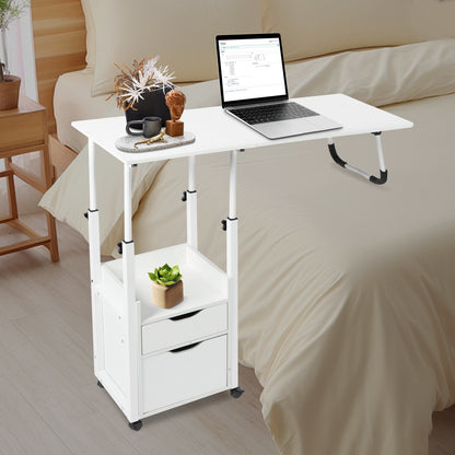 Foldable Laptop Desk with Wheels Height Adjustable Bedside Computer Table Portable Bedroom Office Table