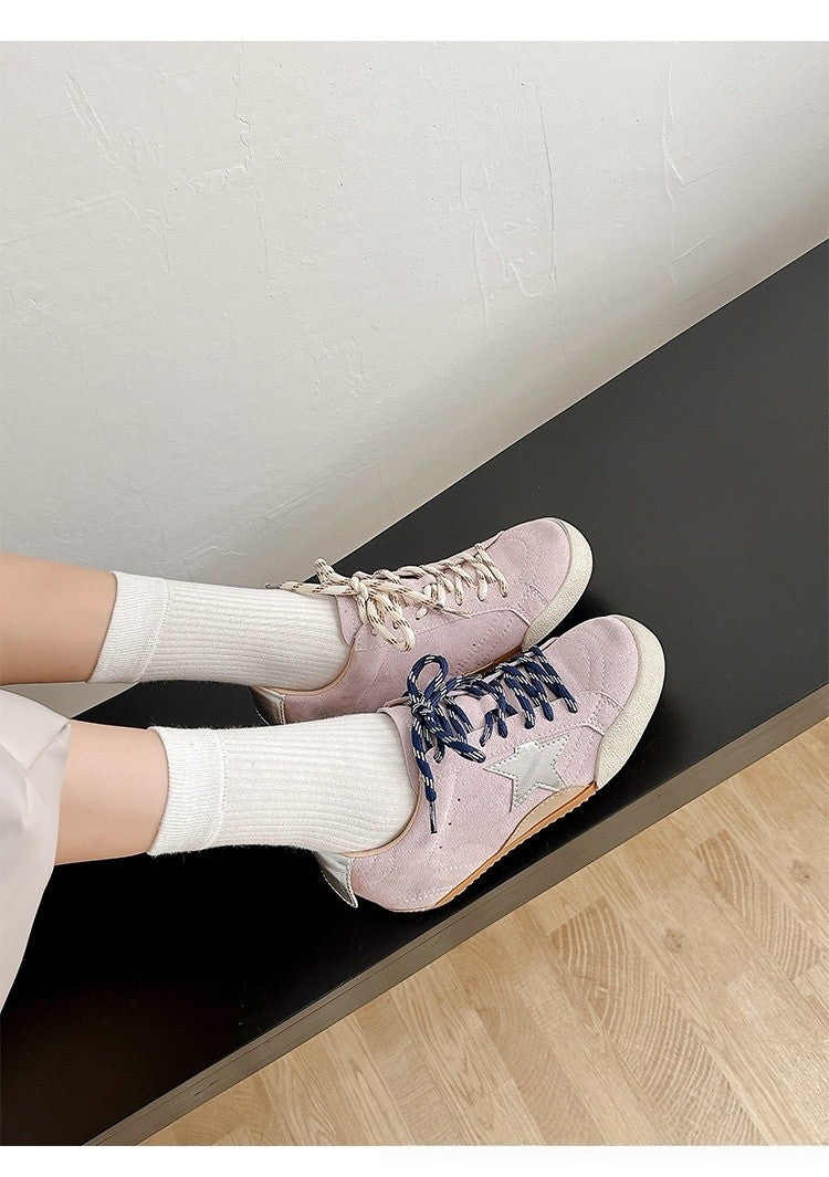 6cm de Elevação Interna Cadarços de Pato Mandarim Estrela Sapatos Sujos Femininos Vintage Sola Grossa Versátil Tênis Casual