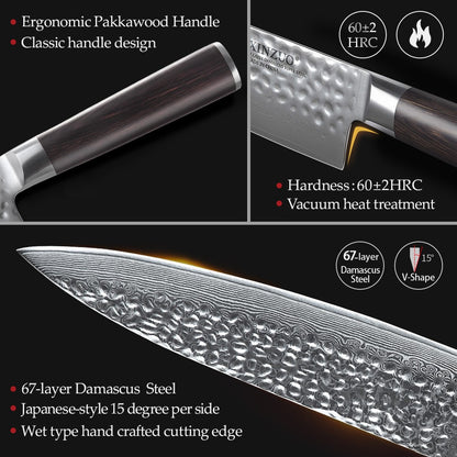 XINZUO 1-5 PCS Kitchen Knives Set VG10 Damascus Stainless Steel Sharp Chef Santoku Nakiri Slicing Paring Knife Pakkawood Handle