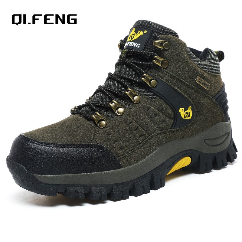 Botas Masculinas Clássicas Modernas para Tornozelo Botas de Caminhada Resistentes ao Desgaste em Camurça de Vaca Tênis de Caminhada Confortáveis Masculinos Sapatos Táticos