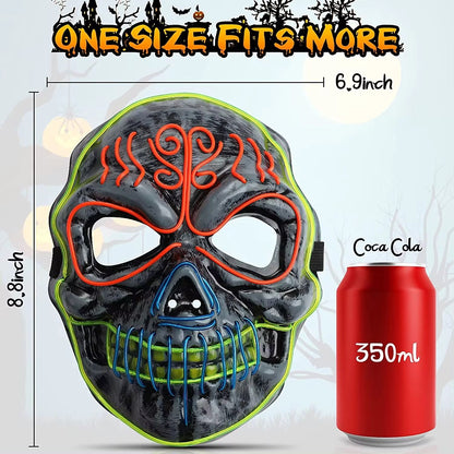 2024 Halloween Horror Skull Head Mask Cosplay Scary Skeleton Disguise Mask Light Up Luminous LED Party Mask Glowing