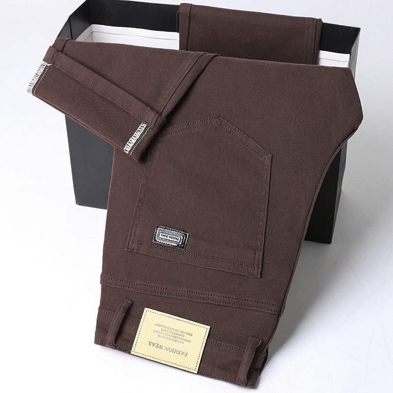 Cotton White Jeans Men's Elastic Soft Comfortable Business Casual Trousers Fashion Korean Fit Straight Spring Autumn Denim Pants