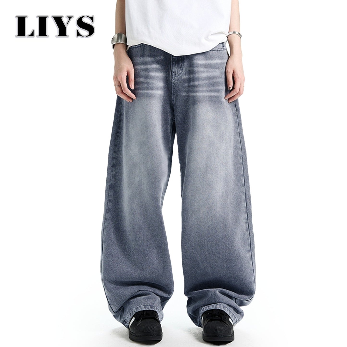 Calça Jeans Masculina Americana Retrô Lavada Branca Polida Solta Perna Larga Casual para o Dia a Dia Unissex Baggy Calça Jeans Masculina