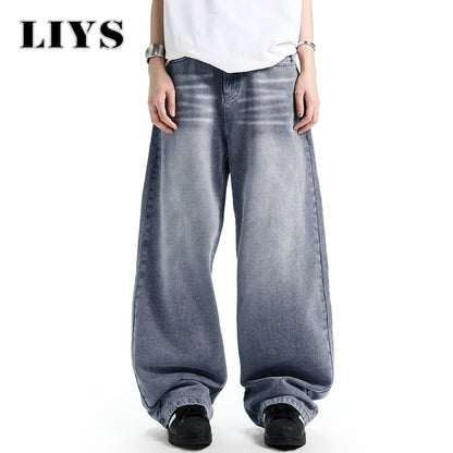 Calça Jeans Masculina Americana Retrô Lavada Branca Polida Solta Perna Larga Casual para o Dia a Dia Unissex Baggy Calça Jeans Masculina