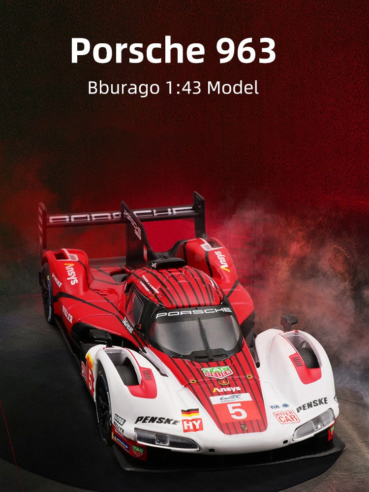 Bburago 1:43 Porsche 963 Modelo de Carro 24h Le Mans Miniatura de Liga Veículos de Brinquedo Diecast Voiture Coleção de Presente
