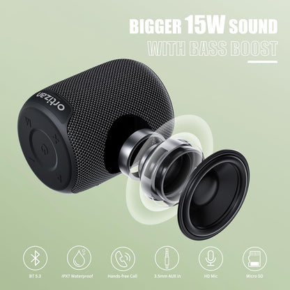 Caixas de Som Bluetooth Ortizan, Speaker Portátil Sem Fio com Bluetooth 5.3, IPX7 à Prova D'água, Som Estéreo de 15W, Pareamento Duplo, TF/AUX