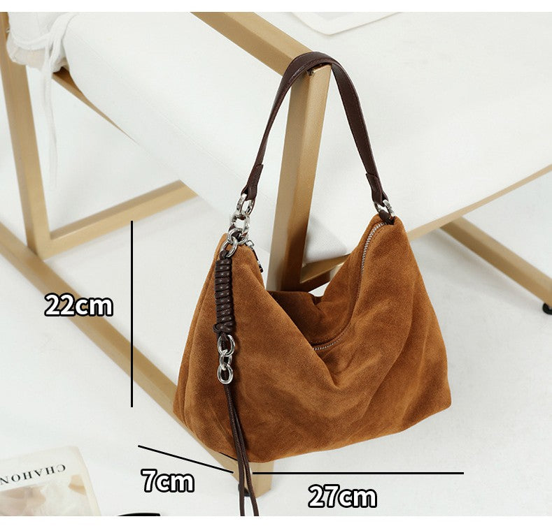 Hifashion Vintage Suede Genuine Leather Underarm Shoulder Bags For Women 2025 Luxury Designer Hobo Tote Office Ladies Handbags