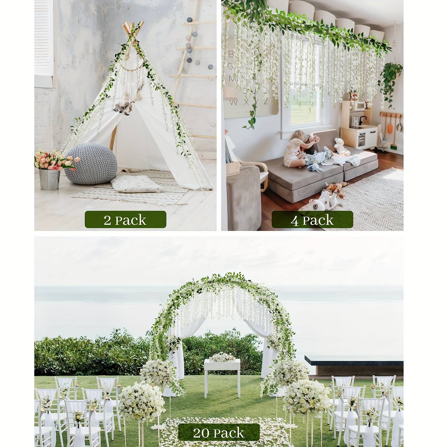 Wisteria Artificial Flowers Garland,Artificial Wisteria Vine Hanging Flower For Home Garden Outdoor Ceremony Wedding Home Decor