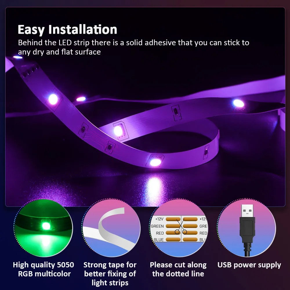 LED Strip Light Strip 5V USB RGB 5050 Light Strip Bluetooth APP Control Suitable For Bedroom And Children's Room Decoration