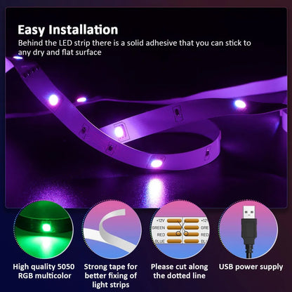 LED Strip Light Strip 5V USB RGB 5050 Light Strip Bluetooth APP Control Suitable For Bedroom And Children's Room Decoration