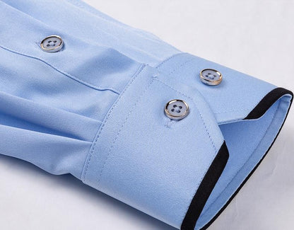 For Men's Business Dress Shirts Male Formal Button-Down Social Collar Camisa Social Elastic Anti-wrinkle Casual Men Shirt Pocket