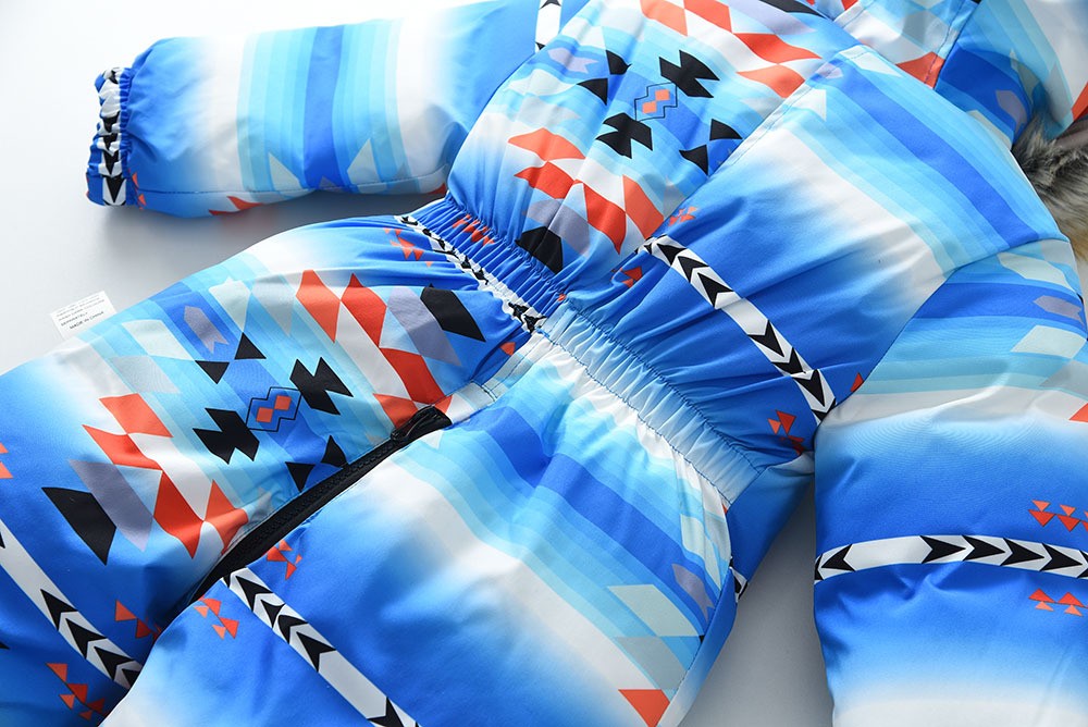 YBFSKID Kids Boys Winter Rompers Geometric Pattern Plush Thick Toddler Baby Boys Ski Suit Fur Collar Little Boys Jumpsuit Outfit