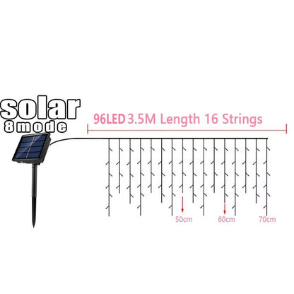 Solar Curtain Icicle Light 3.5M Eaves Decor Outdoor Fairy String Lights Wedding Party Christmas Stair Decor Garden Garlands