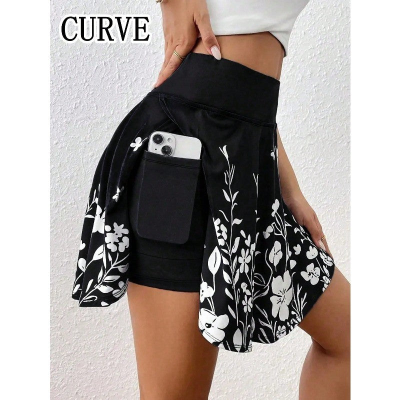 Plus Size 1XL-5XL New Women's High-Waisted Skirt Pants Phone Pocket - Simple Floral Print Casual Shorts ?
