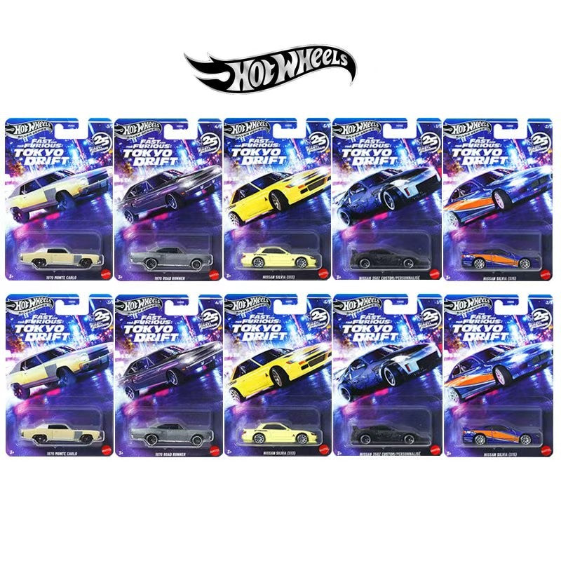 Mattel Hot Wheels Velozes e Furiosos M HNR88 Silver Series Tokyo Drift Set Nissan Chevrolet Carro em Miniatura Colecionável na Escala 1/64