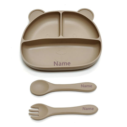 Free Name Printing Baby Fork-Spoon Combo Silicone Plate Children's Tableware Soft Fork-Spoon for Baby Food