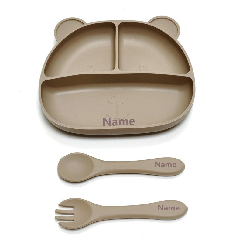 Free Name Printing Baby Fork-Spoon Combo Silicone Plate Children's Tableware Soft Fork-Spoon for Baby Food