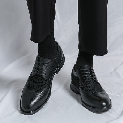 Designer New Brogue Men Brand Business Party Oxford Leather Shoes Male Fashion Summer Breathable Solid Color Leather Mesh Shoes