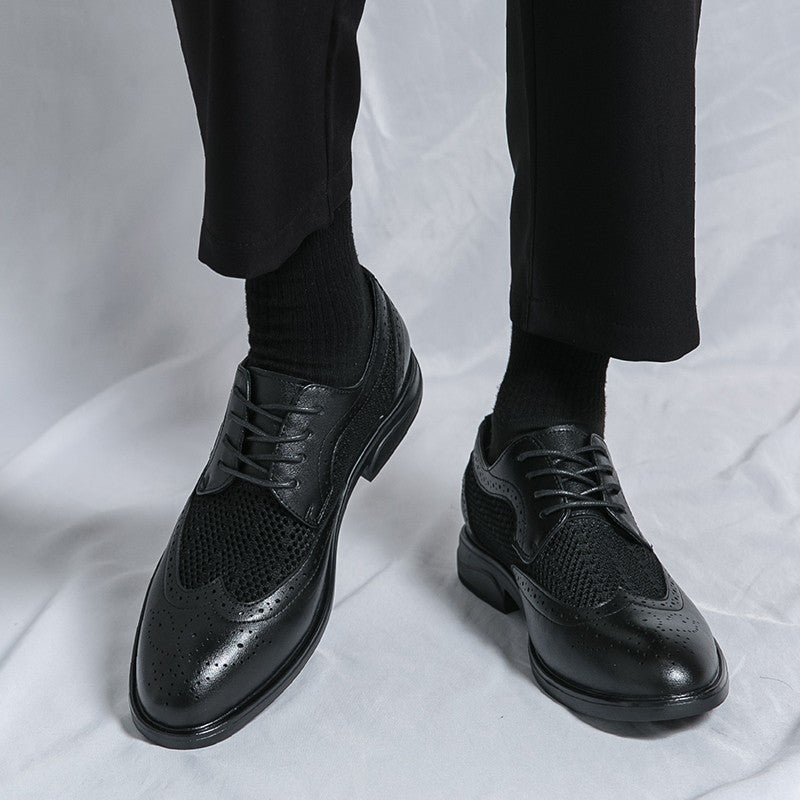 Designer New Brogue Men Brand Business Party Oxford Leather Shoes Male Fashion Summer Breathable Solid Color Leather Mesh Shoes