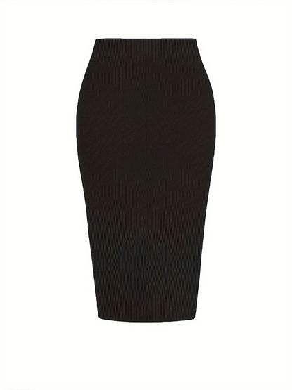 Plus Size 2024 Spring/Summer New  Solid Ruched Drawstring Split Skirt, Casual Bodycon Stretchy Skirt For Spring & Summer, Women