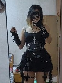 Punk Skirt Cross Woman Clothing Short Dress Goth 90s Y2K Kawaii Vintage Japan Harajuku Ball Gown Grunge Fashion Summer Hot Girl