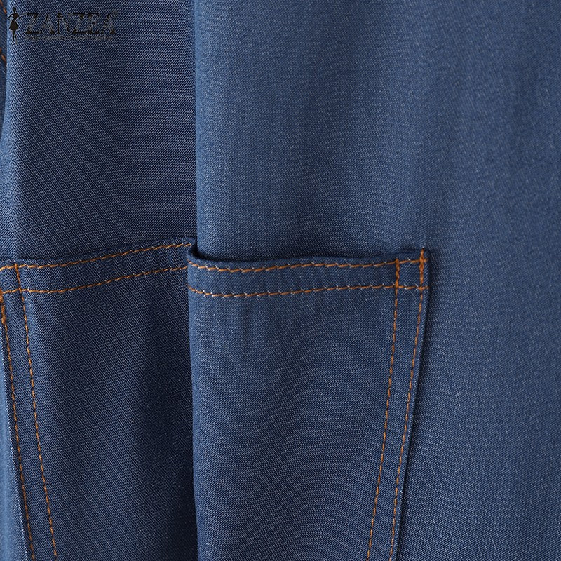 ZANZEA Denim Cardigan Shirts Women Elegant Office Blusas Casual Lapel Neck Outwears 2025 Half Sleeve Solid Color Fashion Tunic