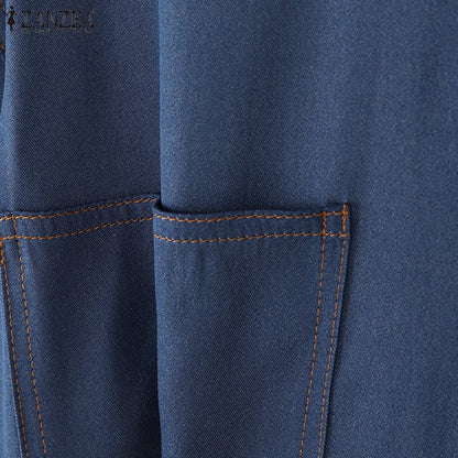 ZANZEA Denim Cardigan Shirts Women Elegant Office Blusas Casual Lapel Neck Outwears 2025 Half Sleeve Solid Color Fashion Tunic