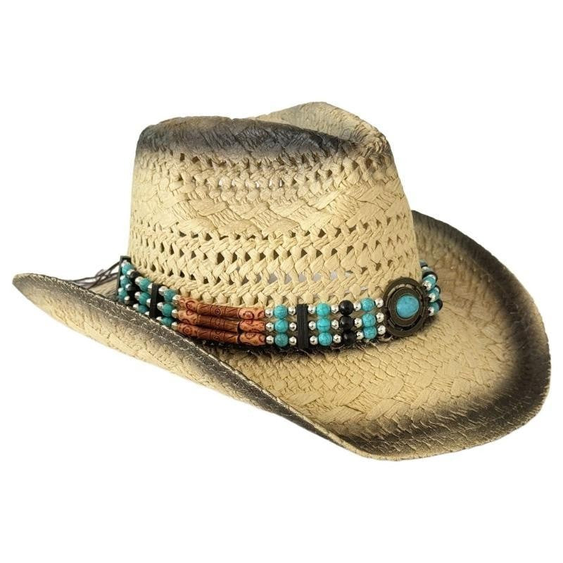 Chapéu de Praia de Palha Trançada 31BB Chapéu de Sol Vazado Elegante com Aba Larga para Proteção Solar