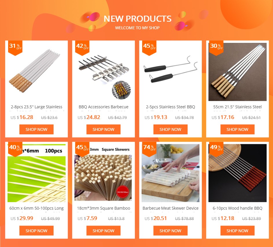 6-12pcs 21.6'' 55CMBBQ Skewers Stainless Steel Large Flat Barbecue Needle Shish Kabob Metal Skewer Set Handle BBQ Forks Tools