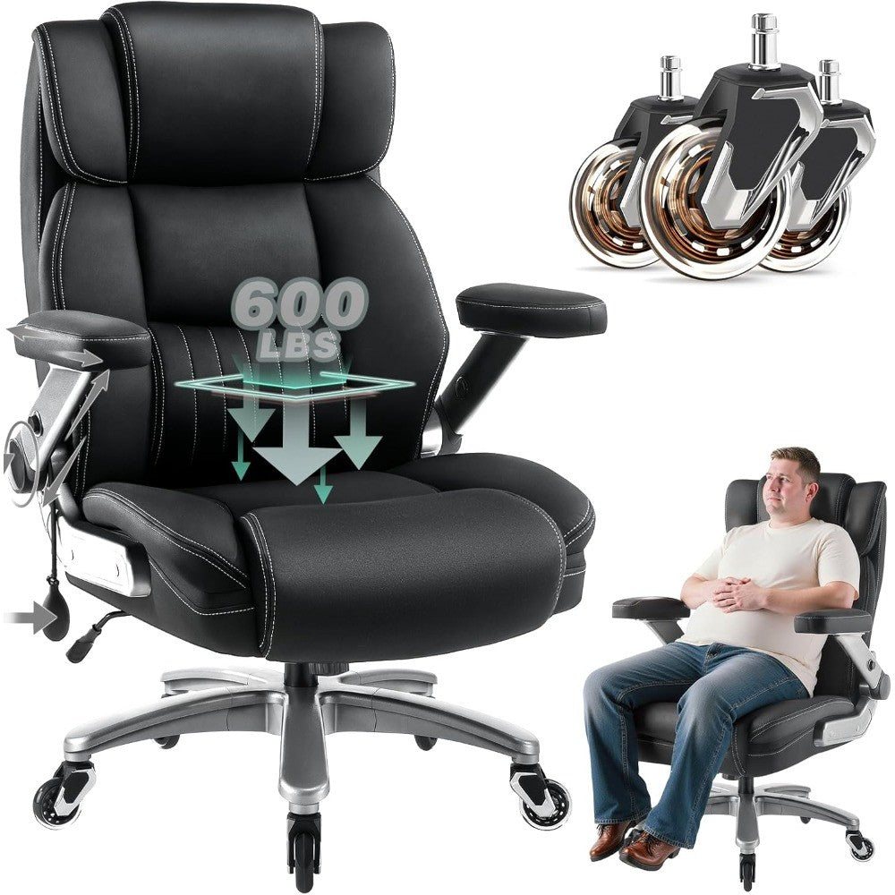 600LBS Breathable Fabric Big and Tall Office Chair with 5D Flip Arms and Pocket Spring Cushion, Ergonomic Heavy Duty Executive