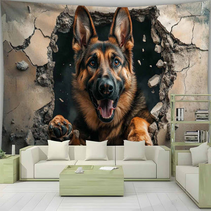 3D Wolf Dog Breakthrough Wall Tapestry-Suitable for Living Room, Bedroom, Dormitory Decorative Wall Art Hanging Cloth
