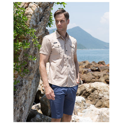 2022 New Arrive Mens Cargo Shirt Men Casual Shirt Solid Short Sleeve Shirts Multi Pocket Work Shirt Plus Size 100% Cotton