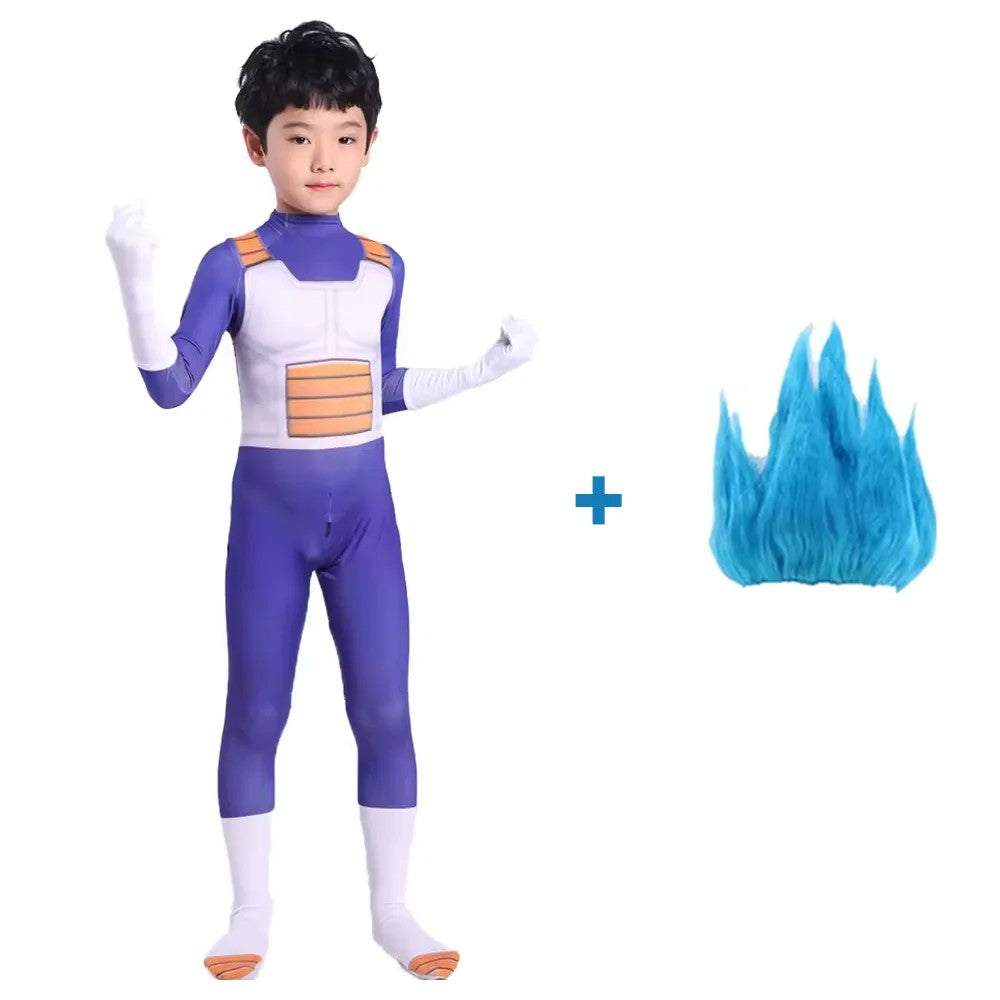 Anime Children's Vegeta Role-playing Costumes Paired With Tricolor Wigs Adult Super Saiya Bodysuits Holiday Party Costumes