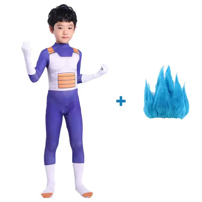 Anime Children's Vegeta Role-playing Costumes Paired With Tricolor Wigs Adult Super Saiya Bodysuits Holiday Party Costumes