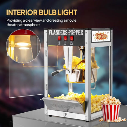 Máquina de pipoca comercial com chaleira de 8 onças, produz até 32 xícaras de pipoca fresca, ideal para cinemas residenciais e en