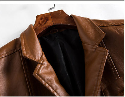 Spring/Autumn Leather Jacket - Plus Size Men's Youth Suit Collar Business Casual Leather Jacket European Sizes XS-3XL