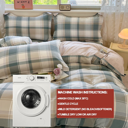 Plaid Style Duvet Cover Set 100% Cotton Bedding Set (1 Duvet Cover 2 Pillowcases),Twin/Full 140x200 200x200,Breathable, Soft