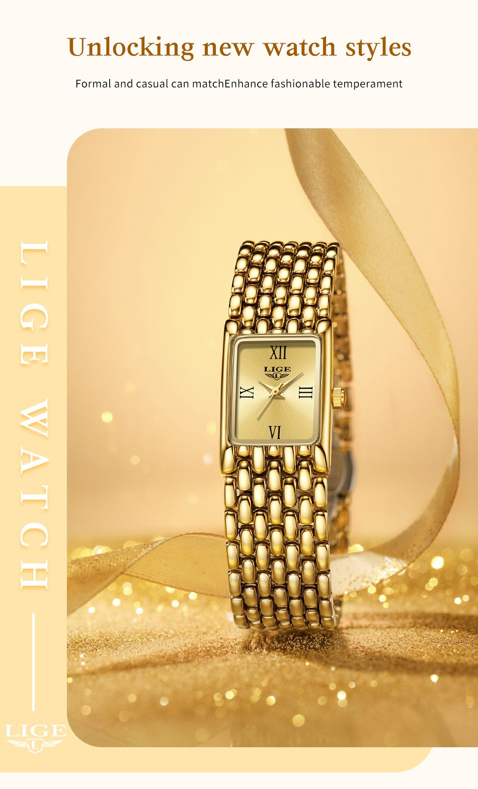 LIGE Silver Watch for Women Square Ladies Quartz Wristwatches Stainless Steel Women Small Gold Watch Luxury Casual Fashion Watch