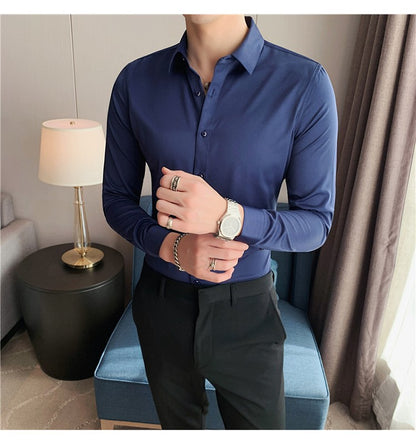 Plus Size S-7XL High Quality Men Dress Shirt 2024 Autumn Long Sleeve Solid Business Slim Shirts Homme Dress Social Casual Shirt