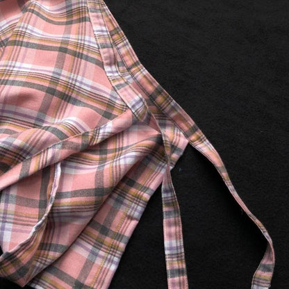 Casual Retro Irregular Women Plaid Skirt Bow-knot Elastic Waist Shirt Style Blue White Lattice Mini A-line Shortskirt