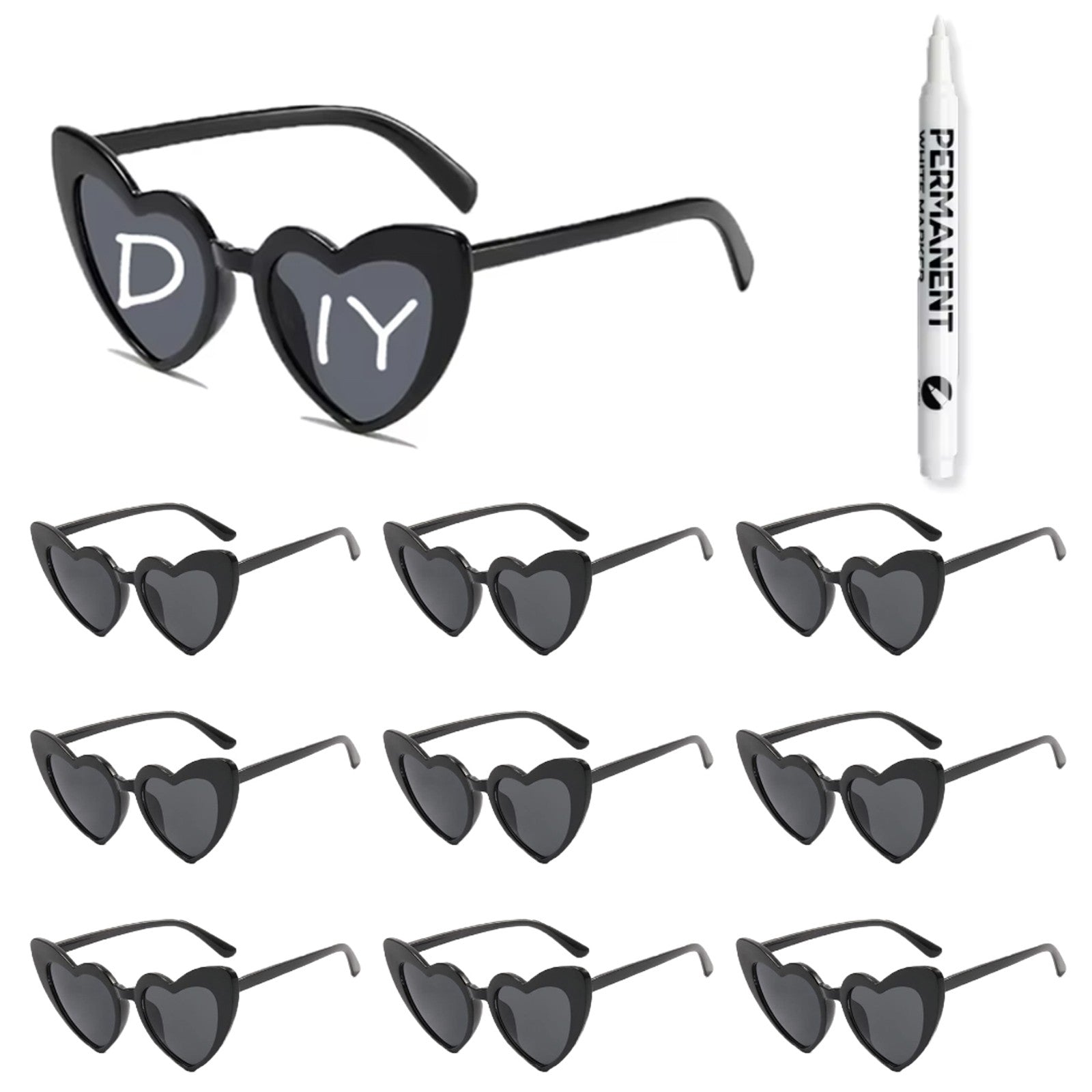 100-10Pcs DIY Wedding Sunglasses Personalised Heart Sunglasses with Pen Bachelorette Party Glasses Bridesmaid Gifts for Guests