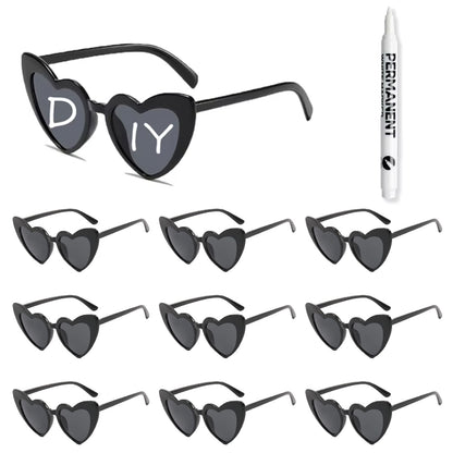 100-10Pcs DIY Wedding Sunglasses Personalised Heart Sunglasses with Pen Bachelorette Party Glasses Bridesmaid Gifts for Guests